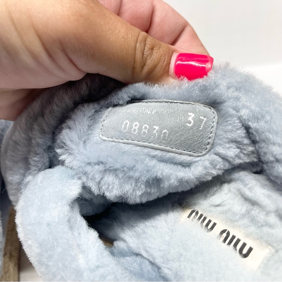 Miu Miu Light Blue Shearling Cross Strap Espadrille Platform Slides - Picture 7 of 10